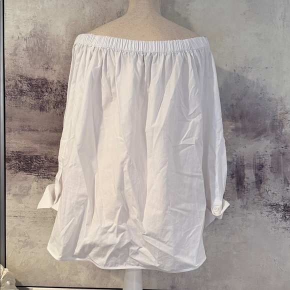 Zara White Off-Shoulder Button-Up Blouse size medium - Picture 3 of 5